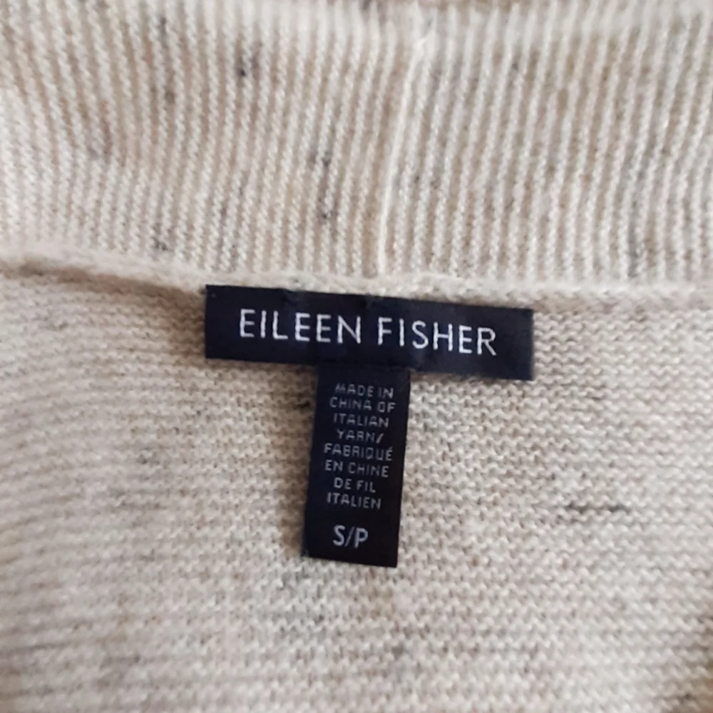 Eileen Fisher Ecru Peppered Open Front Wool Blend Cardigan